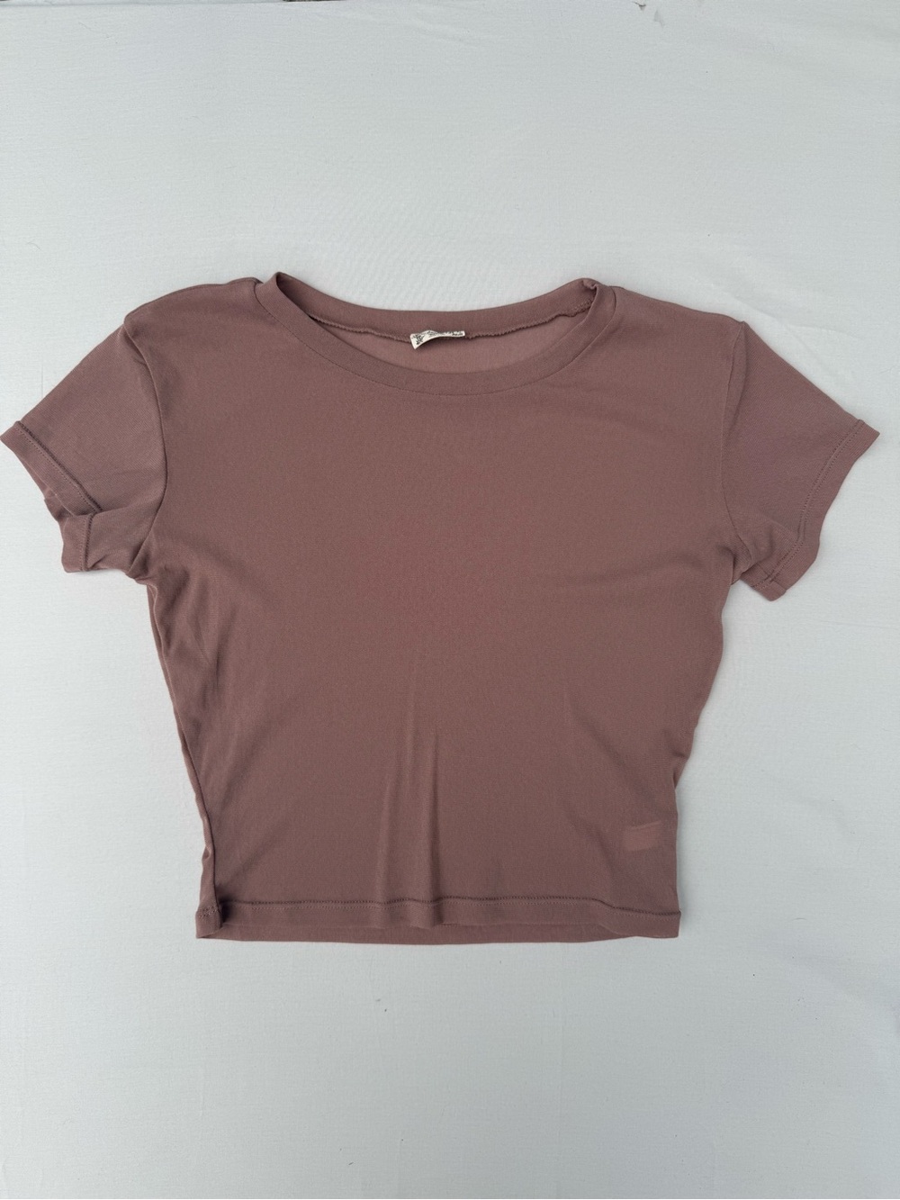 Free People Dusty Rose/Brown Sheer Mesh Crewneck Crop Top